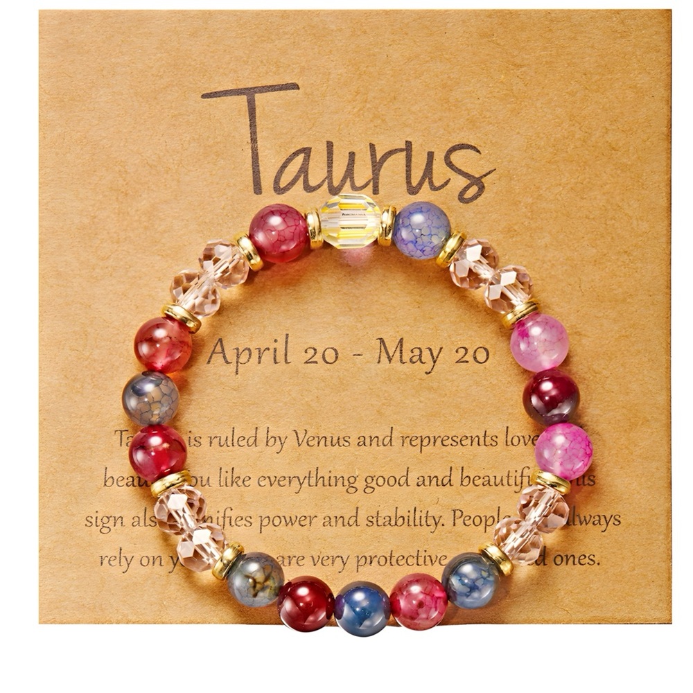 Taurus Horoscope Vibrant Beaded Bracelet with Gold Accents